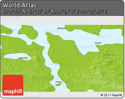 Physical 3D Map of the Area around 63° 21' 9" N, 34° 55' 29" E
