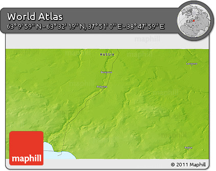 Physical 3D Map of the Area around 63° 21' 9" N, 38° 19' 30" E
