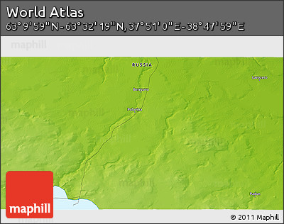 Physical 3D Map of the Area around 63° 21' 9" N, 38° 19' 30" E