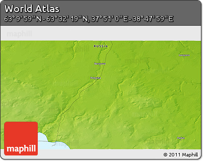 Physical 3D Map of the Area around 63° 21' 9" N, 38° 19' 30" E