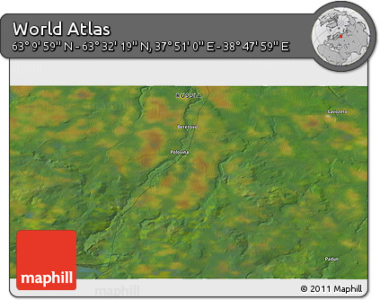 Satellite 3D Map of the Area around 63° 21' 9" N, 38° 19' 30" E