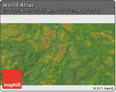 Satellite 3D Map of the Area around 63° 21' 9" N, 38° 19' 30" E