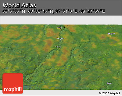 Satellite 3D Map of the Area around 63° 21' 9" N, 38° 19' 30" E