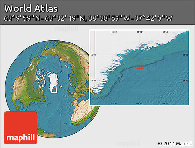 Satellite Location Map of the Area around 63° 21' 9" N, 38° 10' 29" W