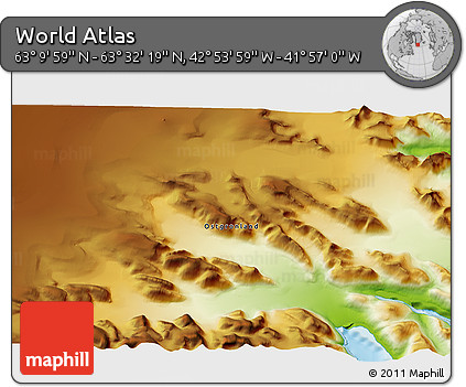 Physical 3D Map of the Area around 63° 21' 9" N, 42° 25' 29" W