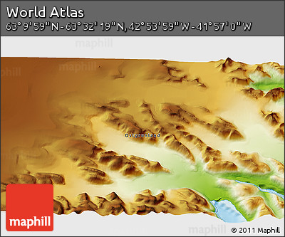 Physical 3D Map of the Area around 63° 21' 9" N, 42° 25' 29" W