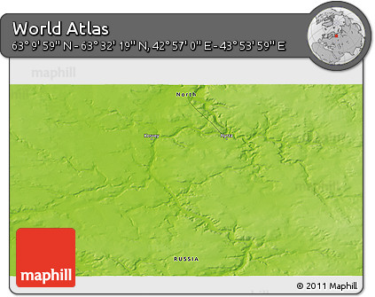 Physical 3D Map of the Area around 63° 21' 9" N, 43° 25' 29" E