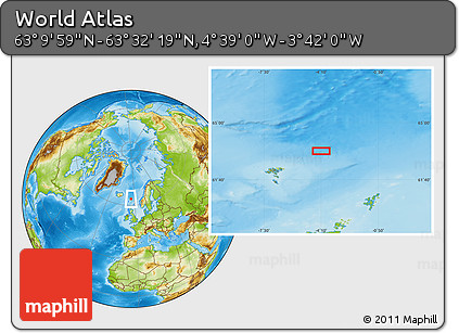 Physical Location Map of the Area around 63° 21' 9" N, 4° 10' 30" W