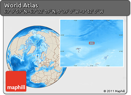 Shaded Relief Location Map of the Area around 63° 21' 9" N, 4° 10' 30" W