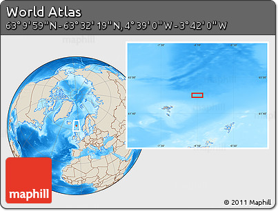 Shaded Relief Location Map of the Area around 63° 21' 9" N, 4° 10' 30" W