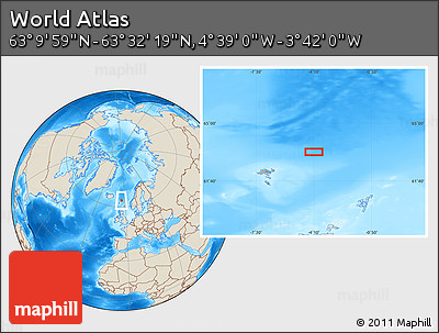 Shaded Relief Location Map of the Area around 63° 21' 9" N, 4° 10' 30" W