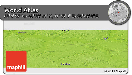 Physical Panoramic Map of the Area around 63° 21' 9" N, 50° 13' 30" E