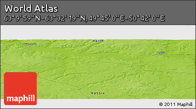 Physical Panoramic Map of the Area around 63° 21' 9" N, 50° 13' 30" E