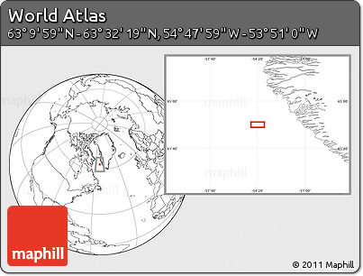 Blank Location Map of the Area around 63° 21' 9" N, 54° 19' 30" W
