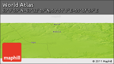 Physical Panoramic Map of the Area around 63° 21' 9" N, 55° 19' 30" E