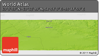 Physical Panoramic Map of the Area around 63° 21' 9" N, 55° 19' 30" E
