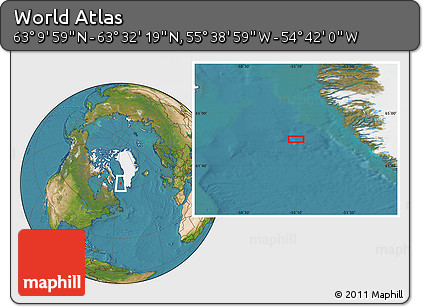 Satellite Location Map of the Area around 63° 21' 9" N, 55° 10' 29" W