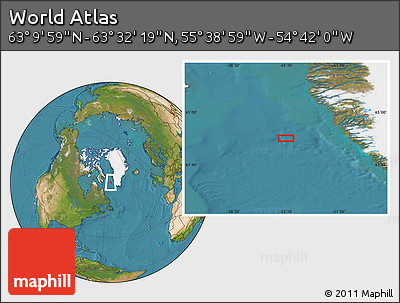 Satellite Location Map of the Area around 63° 21' 9" N, 55° 10' 29" W