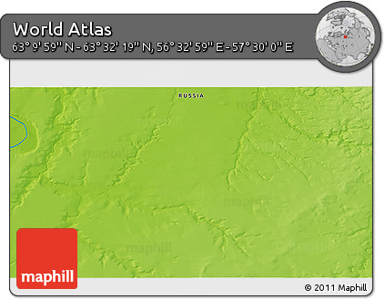 Physical 3D Map of the Area around 63° 21' 9" N, 57° 1' 29" E