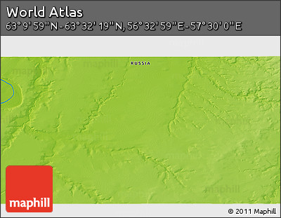 Physical 3D Map of the Area around 63° 21' 9" N, 57° 1' 29" E