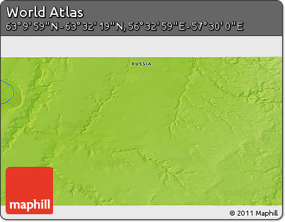 Physical 3D Map of the Area around 63° 21' 9" N, 57° 1' 29" E