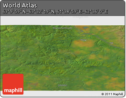 Satellite 3D Map of the Area around 63° 21' 9" N, 62° 7' 30" E