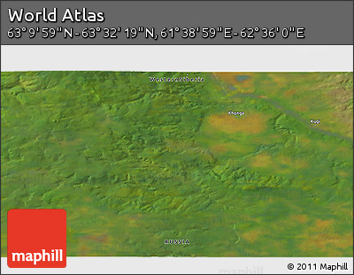Satellite 3D Map of the Area around 63° 21' 9" N, 62° 7' 30" E
