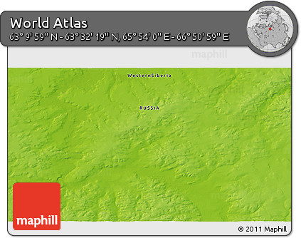 Physical 3D Map of the Area around 63° 21' 9" N, 66° 22' 30" E
