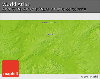 Physical 3D Map of the Area around 63° 21' 9" N, 66° 22' 30" E
