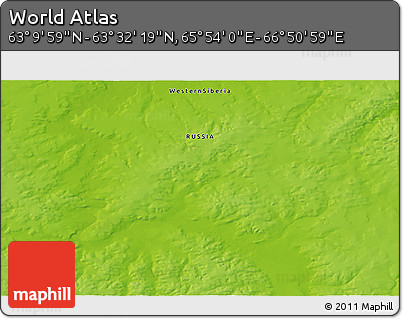 Physical 3D Map of the Area around 63° 21' 9" N, 66° 22' 30" E