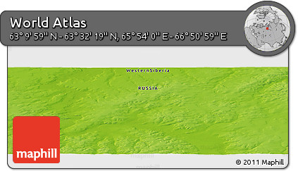 Physical Panoramic Map of the Area around 63° 21' 9" N, 66° 22' 30" E