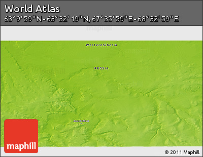 Physical 3D Map of the Area around 63° 21' 9" N, 68° 4' 29" E