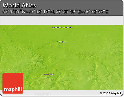 Physical 3D Map of the Area around 63° 21' 9" N, 68° 4' 29" E
