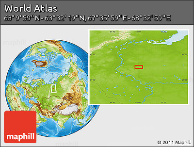 Physical Location Map of the Area around 63° 21' 9" N, 68° 4' 29" E