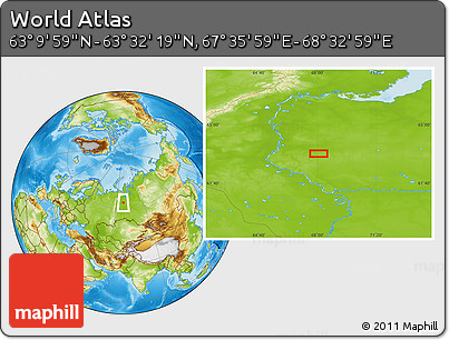Physical Location Map of the Area around 63° 21' 9" N, 68° 4' 29" E