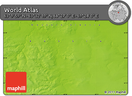 Physical Map of the Area around 63° 21' 9" N, 68° 55' 30" E