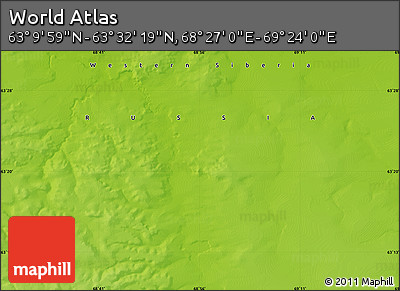 Physical Map of the Area around 63° 21' 9" N, 68° 55' 30" E