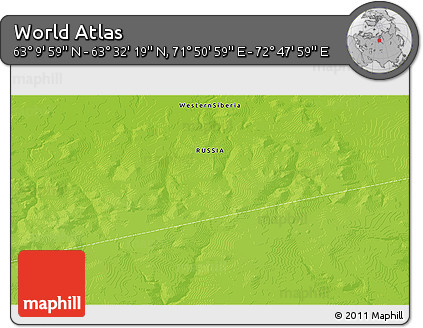 Physical 3D Map of the Area around 63° 21' 9" N, 72° 19' 29" E