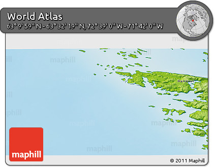 Physical 3D Map of the Area around 63° 21' 9" N, 72° 10' 30" W