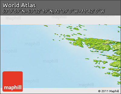 Physical 3D Map of the Area around 63° 21' 9" N, 72° 10' 30" W