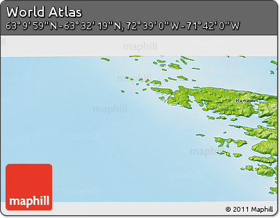 Physical 3D Map of the Area around 63° 21' 9" N, 72° 10' 30" W