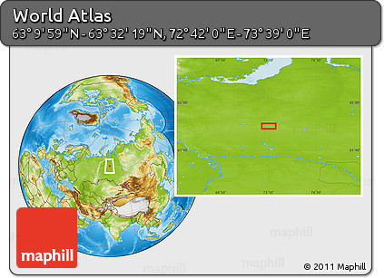 Physical Location Map of the Area around 63° 21' 9" N, 73° 10' 30" E