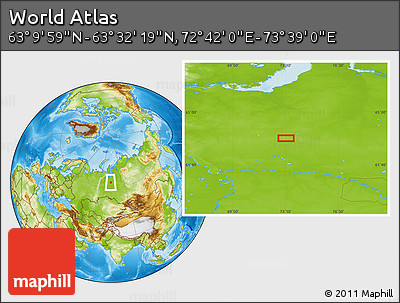 Physical Location Map of the Area around 63° 21' 9" N, 73° 10' 30" E