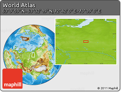 Physical Location Map of the Area around 63° 21' 9" N, 73° 10' 30" E