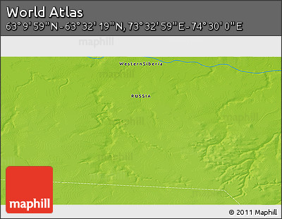 Physical 3D Map of the Area around 63° 21' 9" N, 74° 1' 30" E