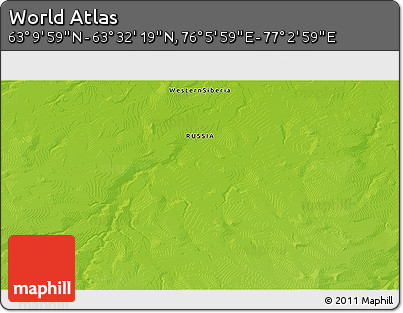 Physical 3D Map of the Area around 63° 21' 9" N, 76° 34' 29" E