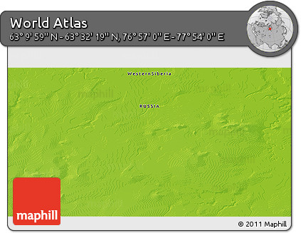 Physical 3D Map of the Area around 63° 21' 9" N, 77° 25' 30" E
