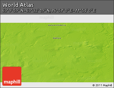 Physical 3D Map of the Area around 63° 21' 9" N, 77° 25' 30" E