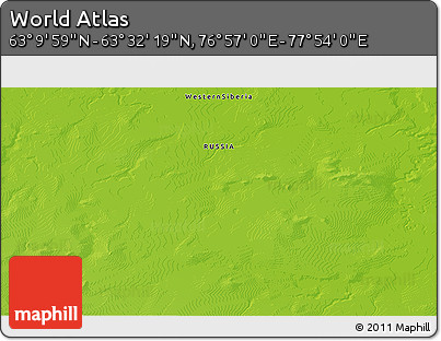 Physical 3D Map of the Area around 63° 21' 9" N, 77° 25' 30" E