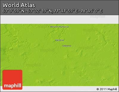 Physical 3D Map of the Area around 63° 21' 9" N, 78° 16' 30" E